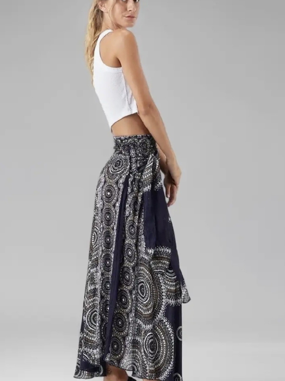 Boho Maxi Skirt in Navy Mandala Print